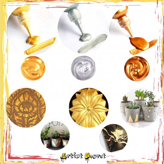 Set 3 Colors Metallic Gold Silver Copper Pegmit 50 ML Intense Deep Color